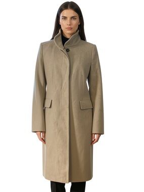Zara Women's Long Stand-Collar Trench Coat in Taupe